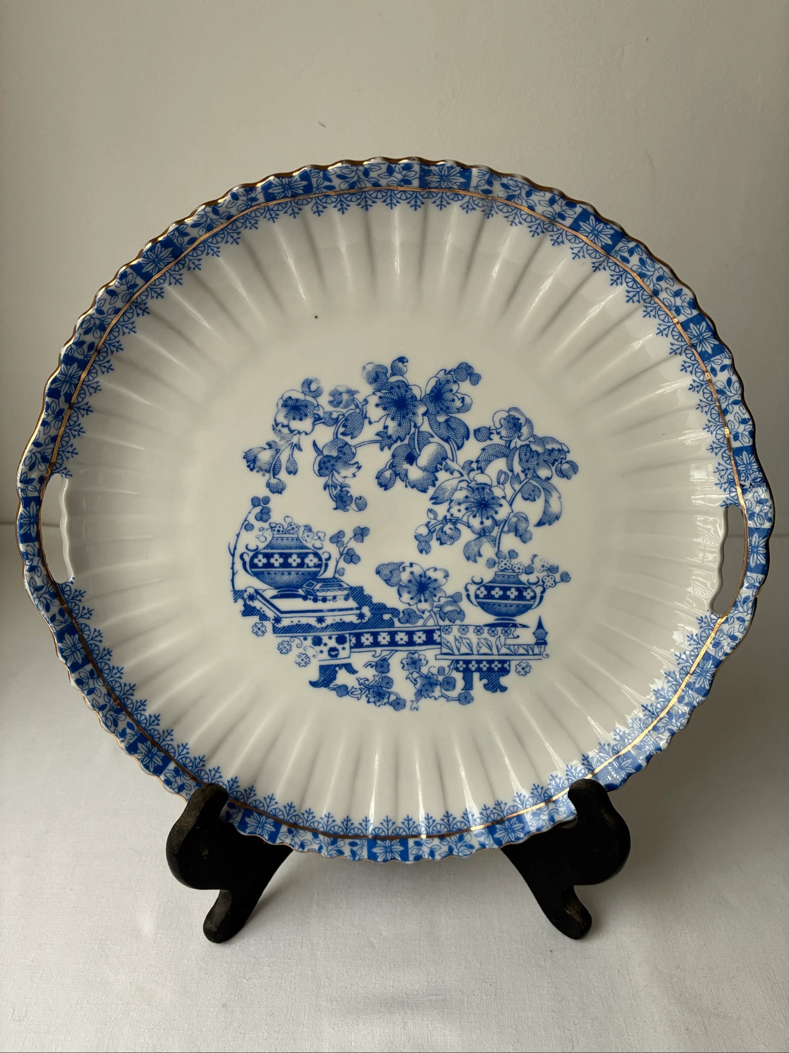 Prachtige Askania China-Blau serveerbord / gebakschaal vintage